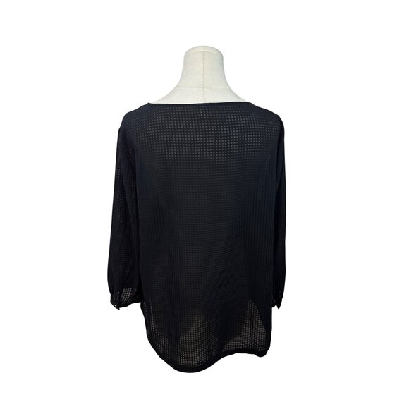 J.Crew Womens Sheer Black Textured Blouse 3/4 Sleeves Round Neck Top Sz XL - Picture 3 of 7